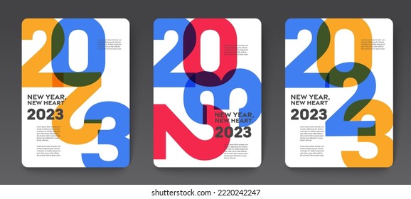 Go to the future 2023 concept, Happy New Year set. Templates with typography logo 2023 for celebration, Colorful trendy template for branding, banner, cover, card, social media, Vector EPS.10