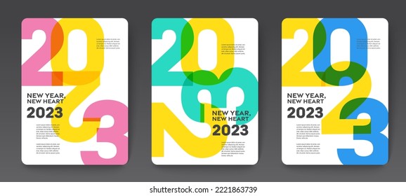 Go to the future 2023 concept, Happy New Year set. Templates with typography logo 2023 for celebration, Colorful trendy template for branding, banner, cover, card, social media, Vector EPS.10