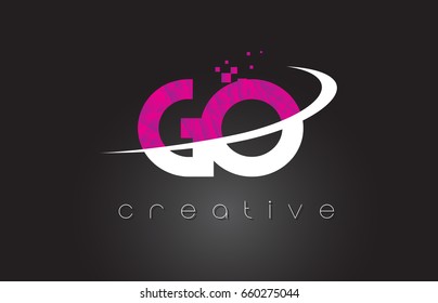 GO G O Creative Letters Design. White Pink Letter Vector Illustration.
