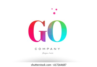 GO G O creative rainbow colors colored artistic alphabet company letter logo design vector icon template
