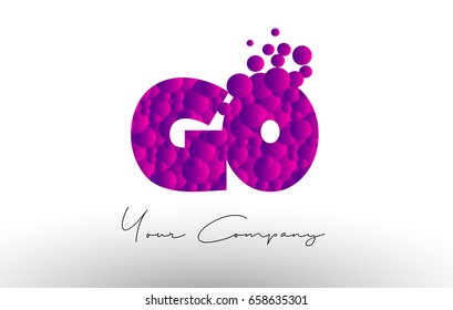 GO G O Dots Letter Logo with Purple Pink Magenta Bubbles Texture Vector.