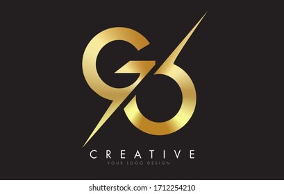 GO G O Golden Letter Logo Design with a Creative Cut. Creative logo design with Black Background.