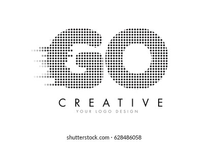 GO G O Letter Logo Design with Black Dots and Bubble Trails.