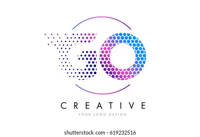 GO G O Pink Magenta Dotted Bubble Letter Logo Design. Dots Lettering Vector Illustration