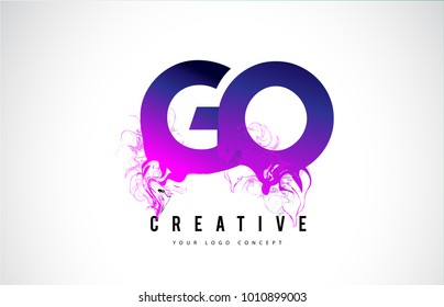 GO G O Purple Letter Logo Design with Creative Liquid Effect Flowing Vector Illustration.