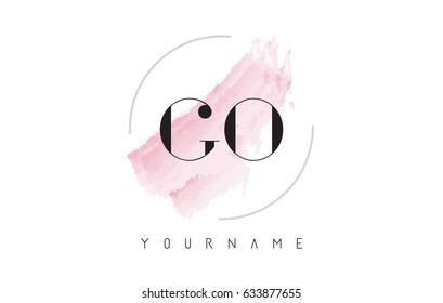 GO G O Watercolor Letter Logo Design with Circular Shape and Pastel Pink Brush.