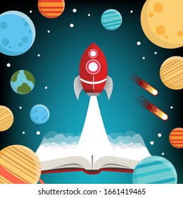 Go to galaxy and spaceships. Vector illustration