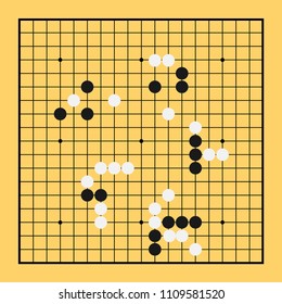 Go game board chinese vector. Play illustration China strategy desk