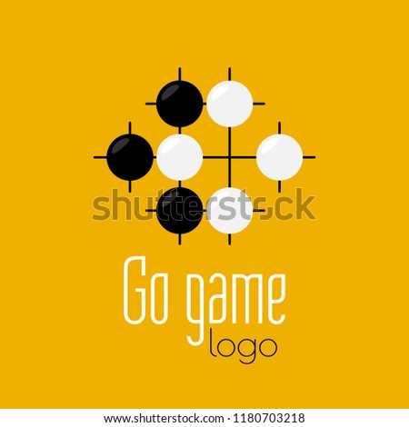 Go game logo. Baduk ko rule position. Black and white stones from weiqi board game. Chinese strategy. Pure vector flat design. 