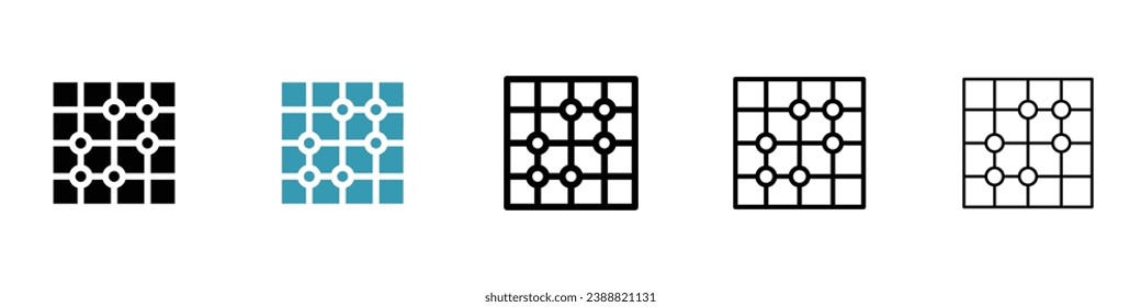 Go game vector icon set. Asian AlphaGo symbol in black and white color.