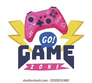 Logotipo de la zona de juego Go, Joysticks Gamepad con texto de eslogan Imprimir imagen vectorial