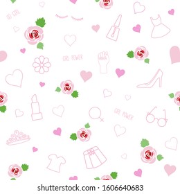 Go girl, girl power pink roses seamless pattern.