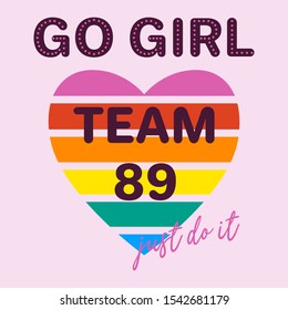 go girl team 89 heart stripe colorful graphic design print t-shirts,vector