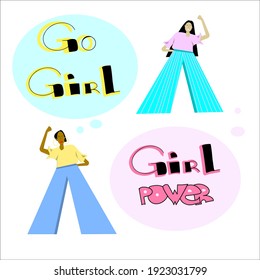 Go girl vector poster. Girl power retro graphic. Comics style. Flat abstract girl. Feminist art