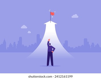 Go to the goal of success or business growth concept, businessman and rising arrow, symbol of success, promotion, career development