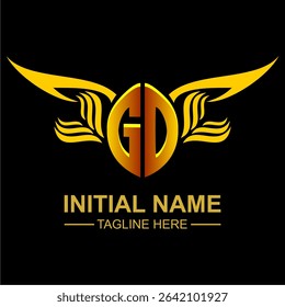 GO Golden Wing Emblem Logo with elegant gold wings, sleek and modern design. Ideal for branding, creative projects, luxury businesses, or artistic ventures.