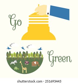 Go Green: Animals and Forest in a Light Bulb