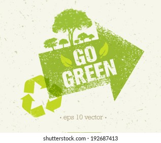 Go green arrow with trees and recycle sign vector composition on paper background