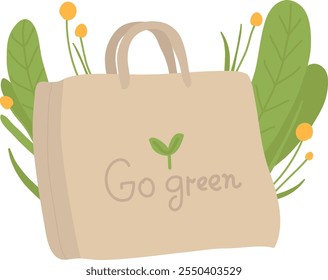 Go Green Bag With Leaves Vector Illustration