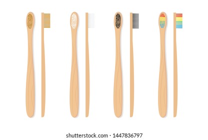 Go Green, Bamboo toothbrush multiple bristle materials, environmental care vector.