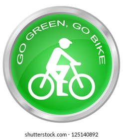 Go green go bike button isolated on white background