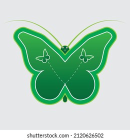 Logotipo de vector de mariposa verde, icono de ilustración relacionada con el medio ambiente, diseño de concepto limpio y basado en residuos