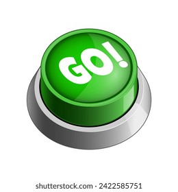 Go green button isolated on white background raster illustration. Concept illustration. Hand drawn color raster illustration.