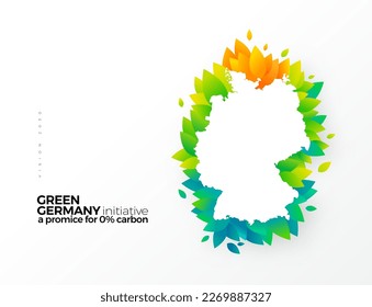 Go green, carbon removal initiative, graphic design Germany map with green leaves