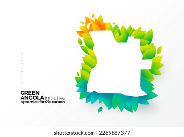 Go green, carbon removal initiative, graphic design Angola map with green leaves