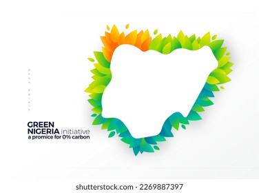 Go green, carbon removal initiative, graphic design Nigeria map with green leaves