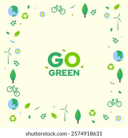 Go green card design template with flat ornament and green background