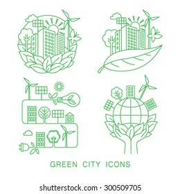 Go green city logo. Ecology concept. Linear style. Vector illustration.