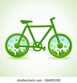 Go green concept - Eco cityscape in bicycle  stock vector 