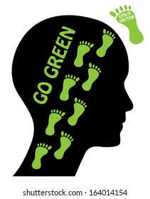 Go green concept with head and foot mark. Creative isolated easy to edit eps10 vector illustration. Raster version available in my portfolio. 