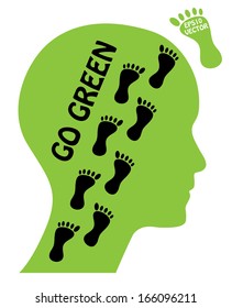 Go green concept with head and foot mark. Creative isolated easy to edit eps10 vector illustration. Raster version available in my portfolio. 