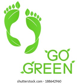 Go green concept with human footprints of leaves