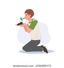 Go green concept. man people planting and farming seed plant tree. man with tree sprout. Cartoon flat vector illustrations