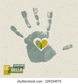 Go Green Concept Poster With Handprint Symbol