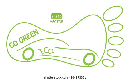 Go green concept vector design with footmark and eco friendly car. Easy to edit eps10 ecological vector.