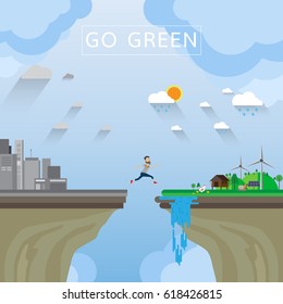 Go green concept.With Eco life flat design.Vector illustration