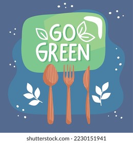 go green cutleries set icons