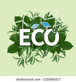 Go green day. ECO friendly Ecology concept. realistic tree leaves and simple green design Vector illustration.