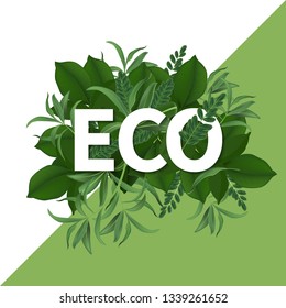 Go green day. ECO friendly Ecology concept. realistic tree leaves and simple green design Vector illustration.