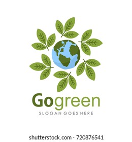 Go green and Earth day logo illustration design template