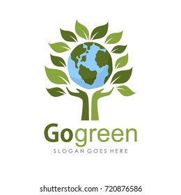 Go green and Earth day logo illustration design template