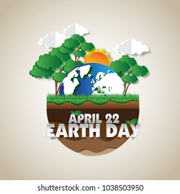 go green earth day poster illustration, paper art design