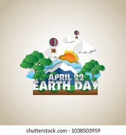 go green earth day poster illustration, paper art design