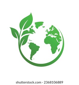 Go green earth. Leaf and earth ecology vector mark