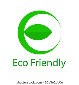 Go Green Eco Friendly Logo with one leaf and curved rounded line surrounding it, creates the shapes of alphabet E.