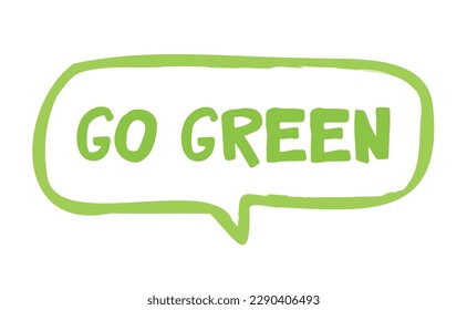 Go green. Eco friendly message in bubble speech. Dialog balloon with environmental phrase.